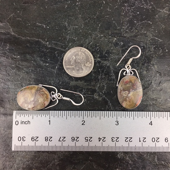 Crazy Lace Agate Stone Hook Dangle Earrings - Picture 6 of 10